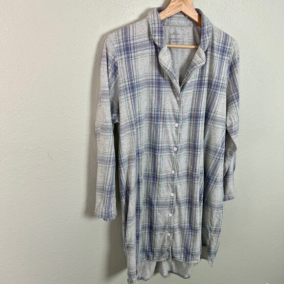 J. Jill Sleep Ultrasoft Shirtdress Gray Plaid Pajamas Long Sleeve Size Large - Picture 2 of 6